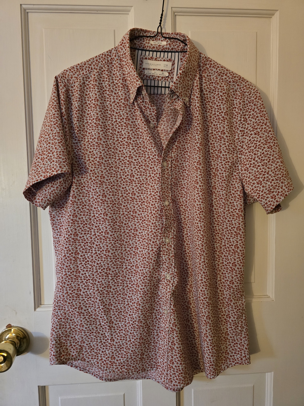Denim & Flower Mens Rust Leaf Print Button-Down Shirt Size M